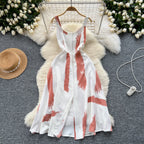 Vintage Printed Split Slip Dress