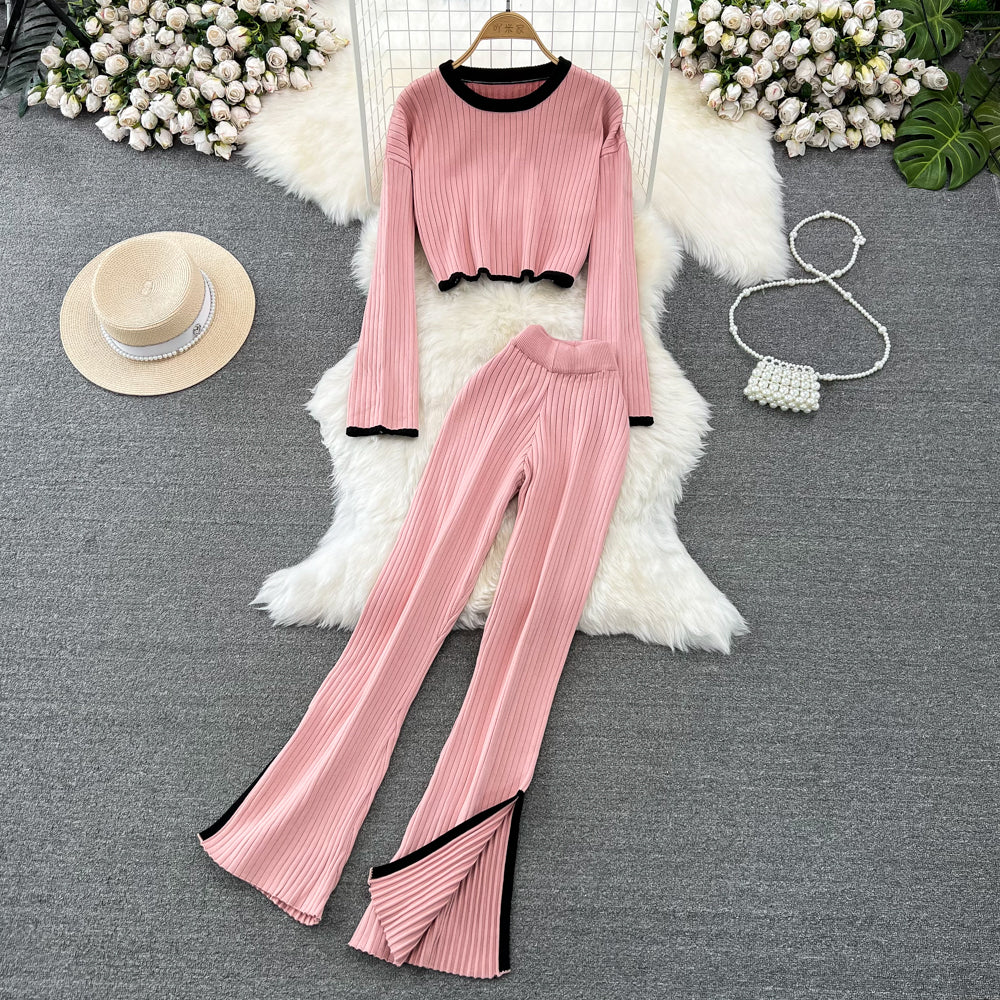 Knitwear&Pants Color-blocking Knitted 2Pcs