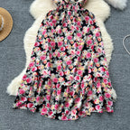 V-neck Elastic Waist Floral Dress