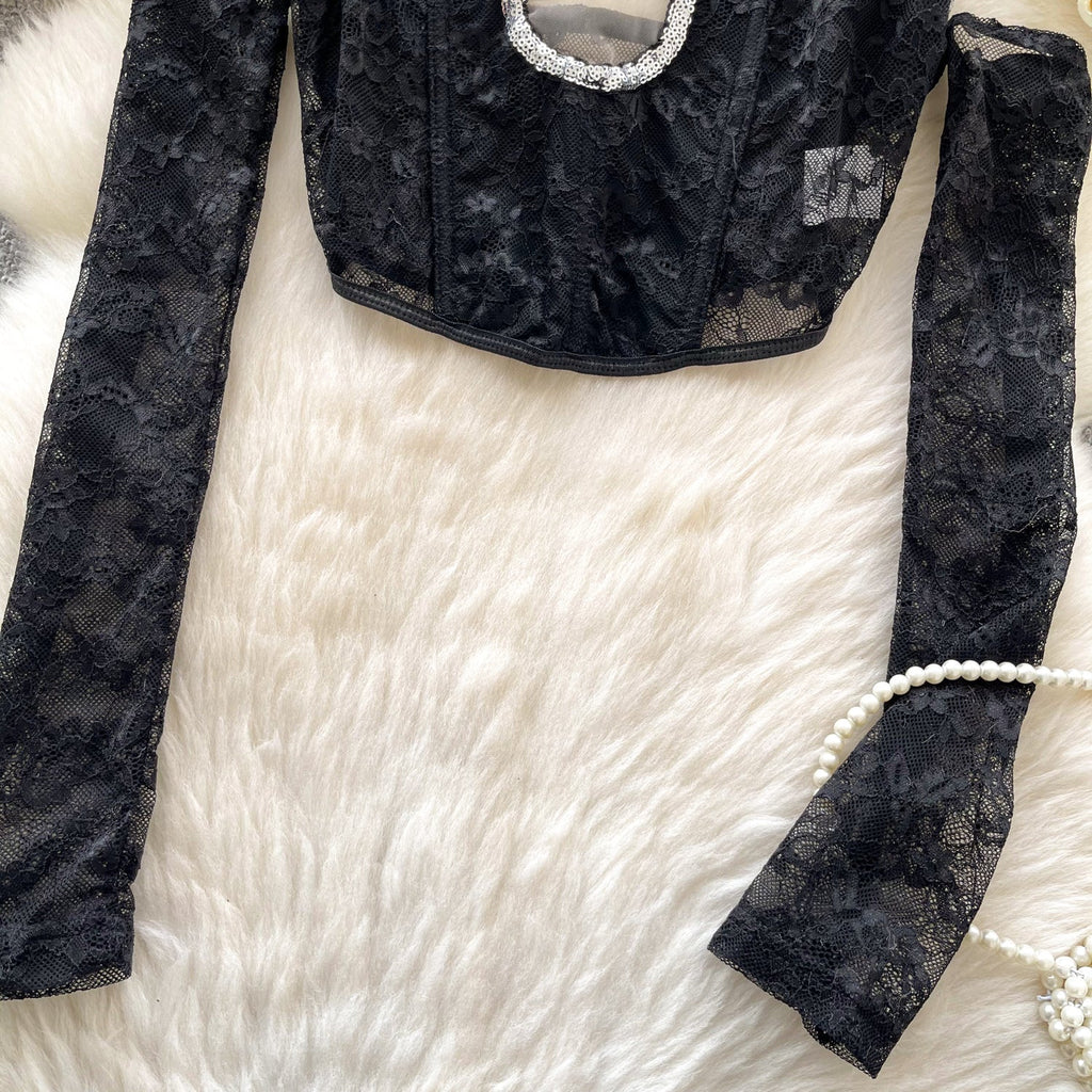 Irregular Design Sequined Mesh Top