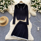 Lapeled Knitwear&Skirt Tweed 2Pcs