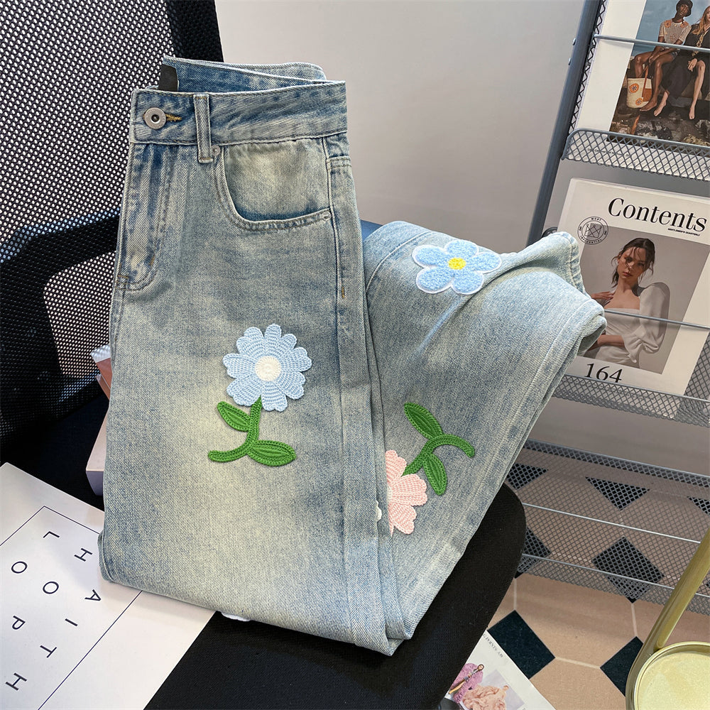 Vintage Colorful Floral Embroidered Jeans
