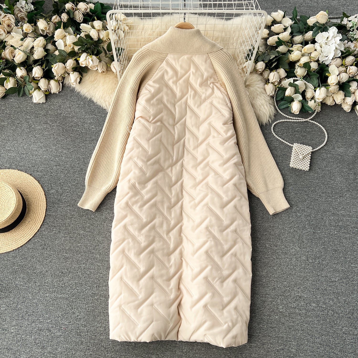Over-the-knee Patchwork Padded Cardigan