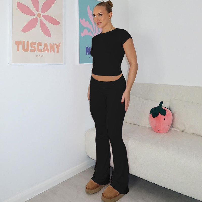 Top&Trousers Casual Solid Color 2Pcs