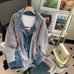 Vintage Denim Patchwork Lapeled Cardigan