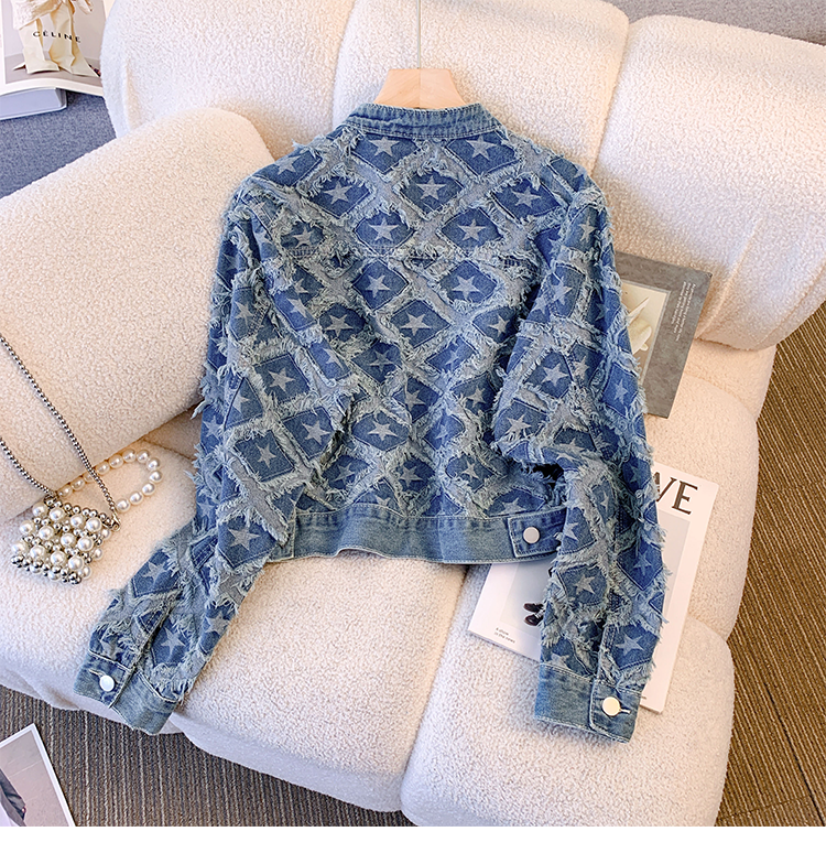 Niche Lozenge Fringed Denim Jacket