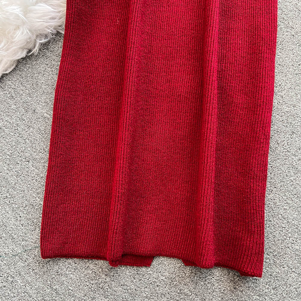 Turtleneck Sweater&Split Skirt 2Pcs