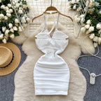 Deep V-neck Sequined Pleated Dress