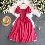 Mori Solid Color Waist-slimming Puffy Dress