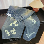 Distressed Graffiti Printed Vintage Jeans