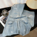 Casual Butterfly Embroidered Wide-leg Jeans