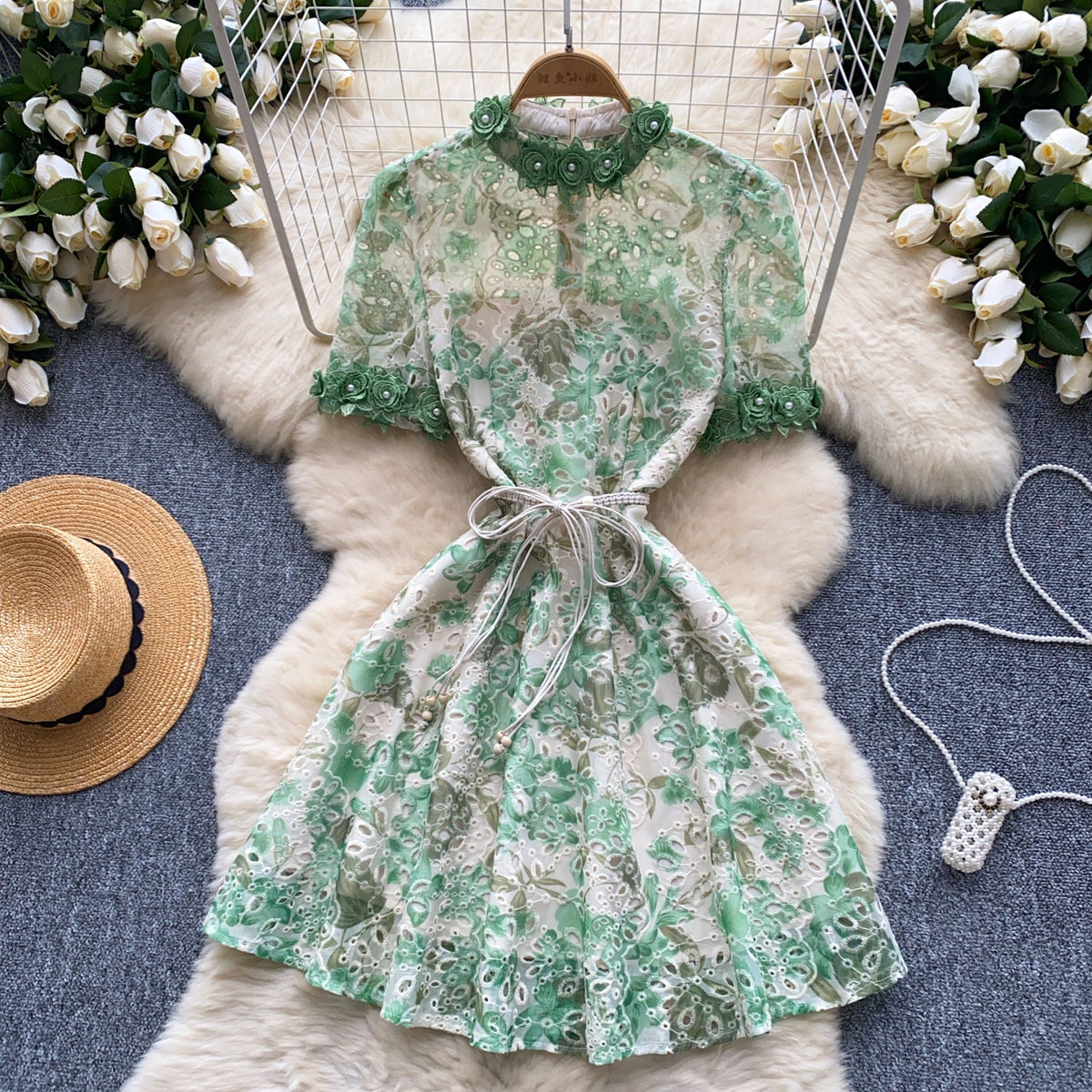 Vintage Beaded Colorful Floral Dress