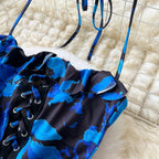 Asymmetric Ruffled Printed Halter Dress