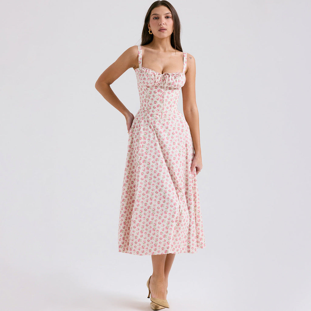 Backless Floral Printed Slip Dress