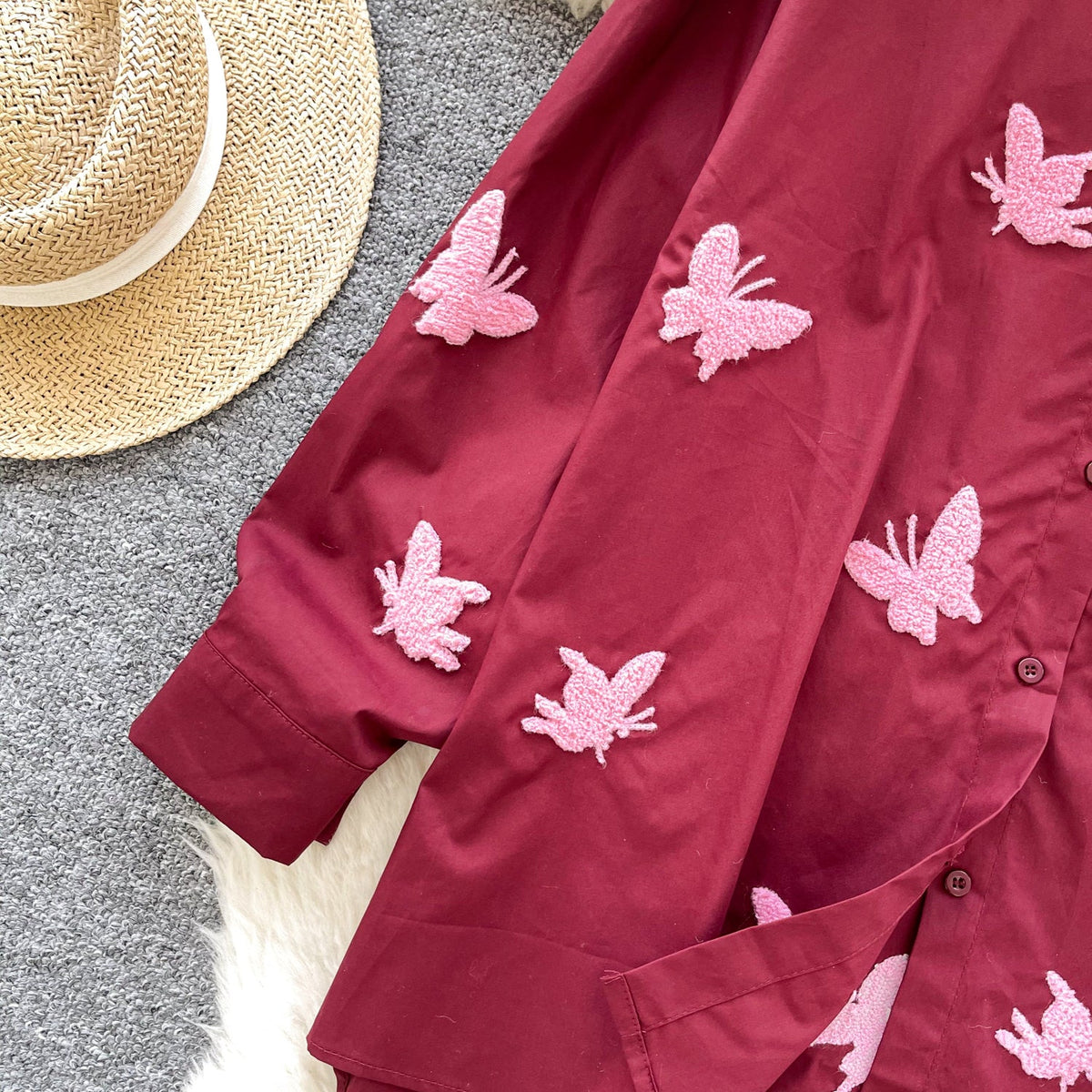 Butterfly Embroidered Loose-fit Shirt