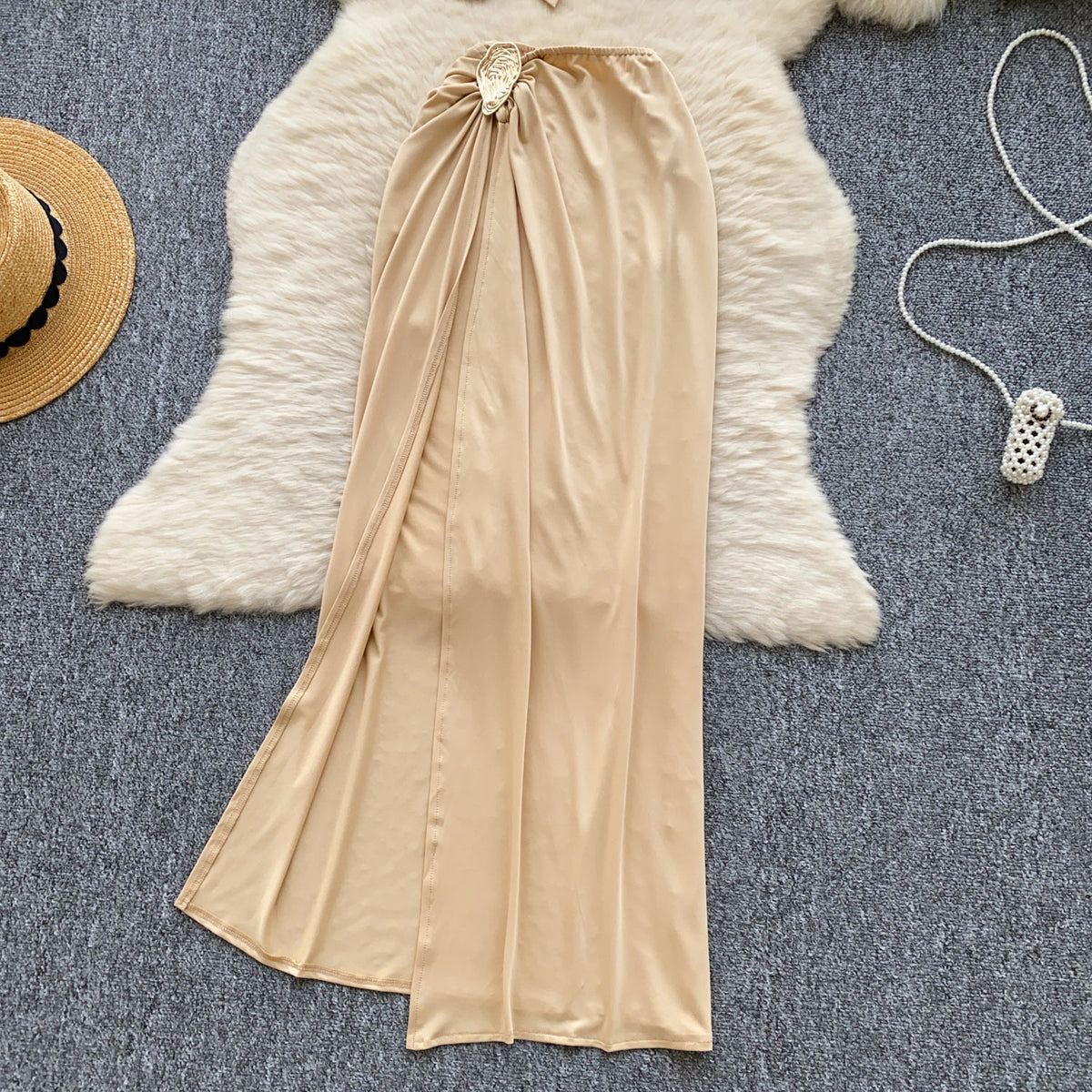 Lace-up Top & High-cut Skirt 2Pcs