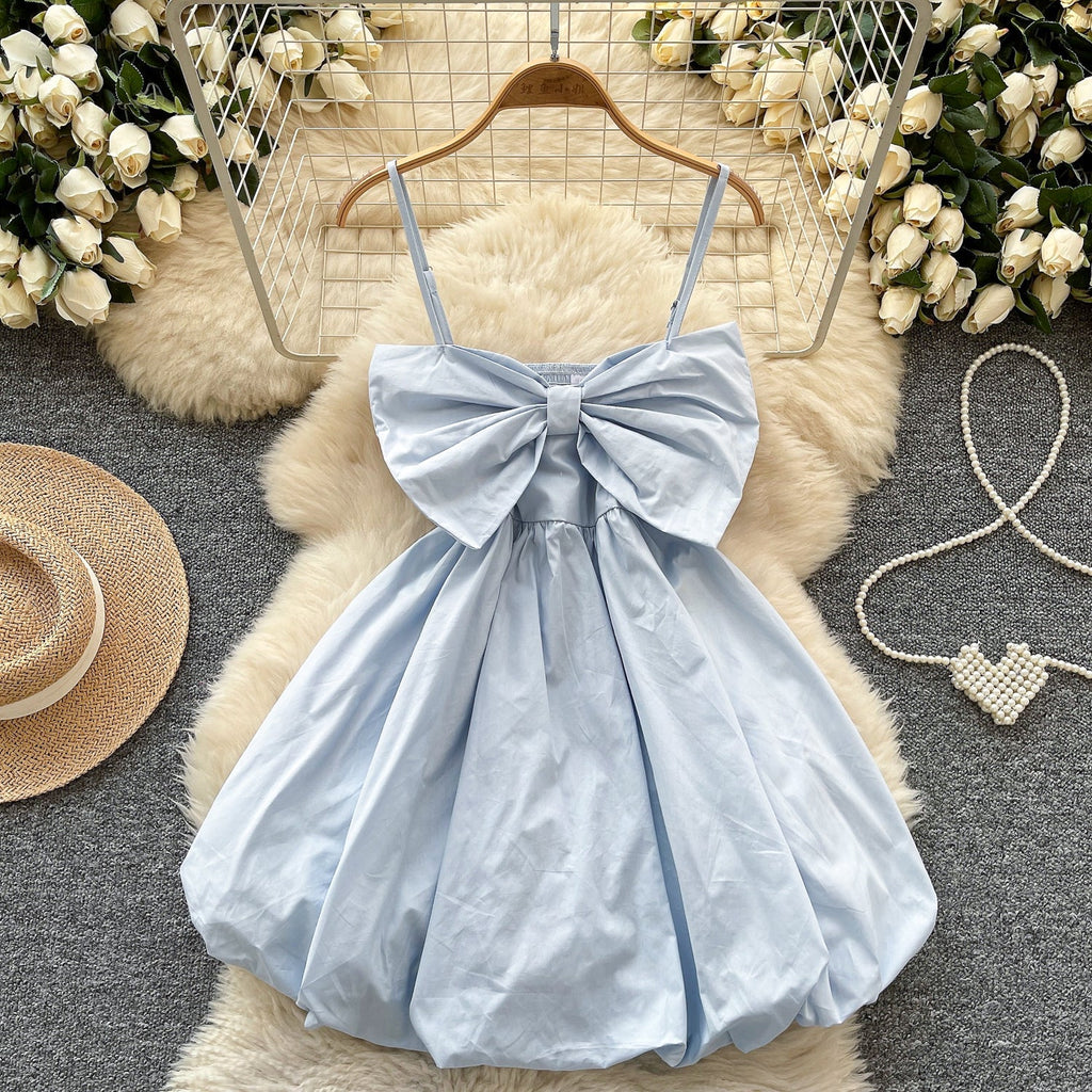 Chic Large Bow Elastic Slip Dress
