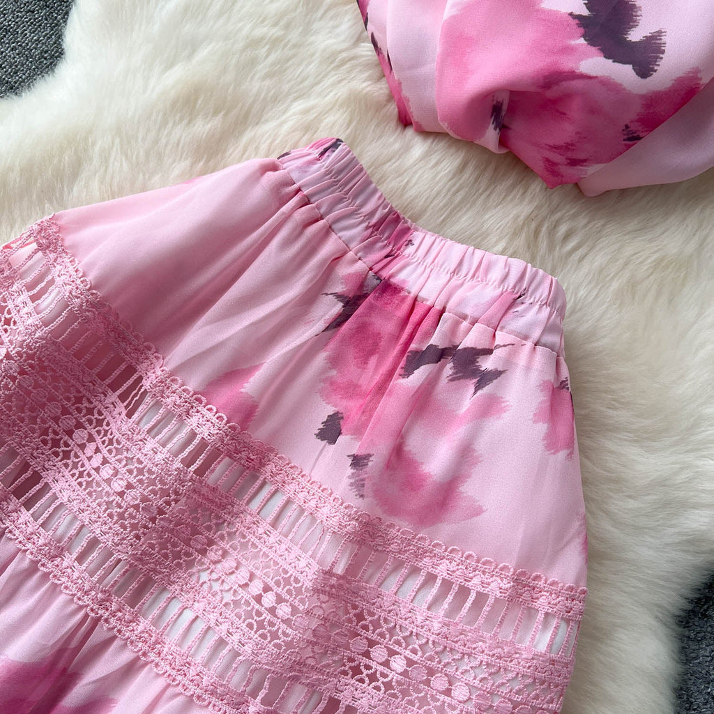 Top&Half-body Skirt Floral 2Pcs