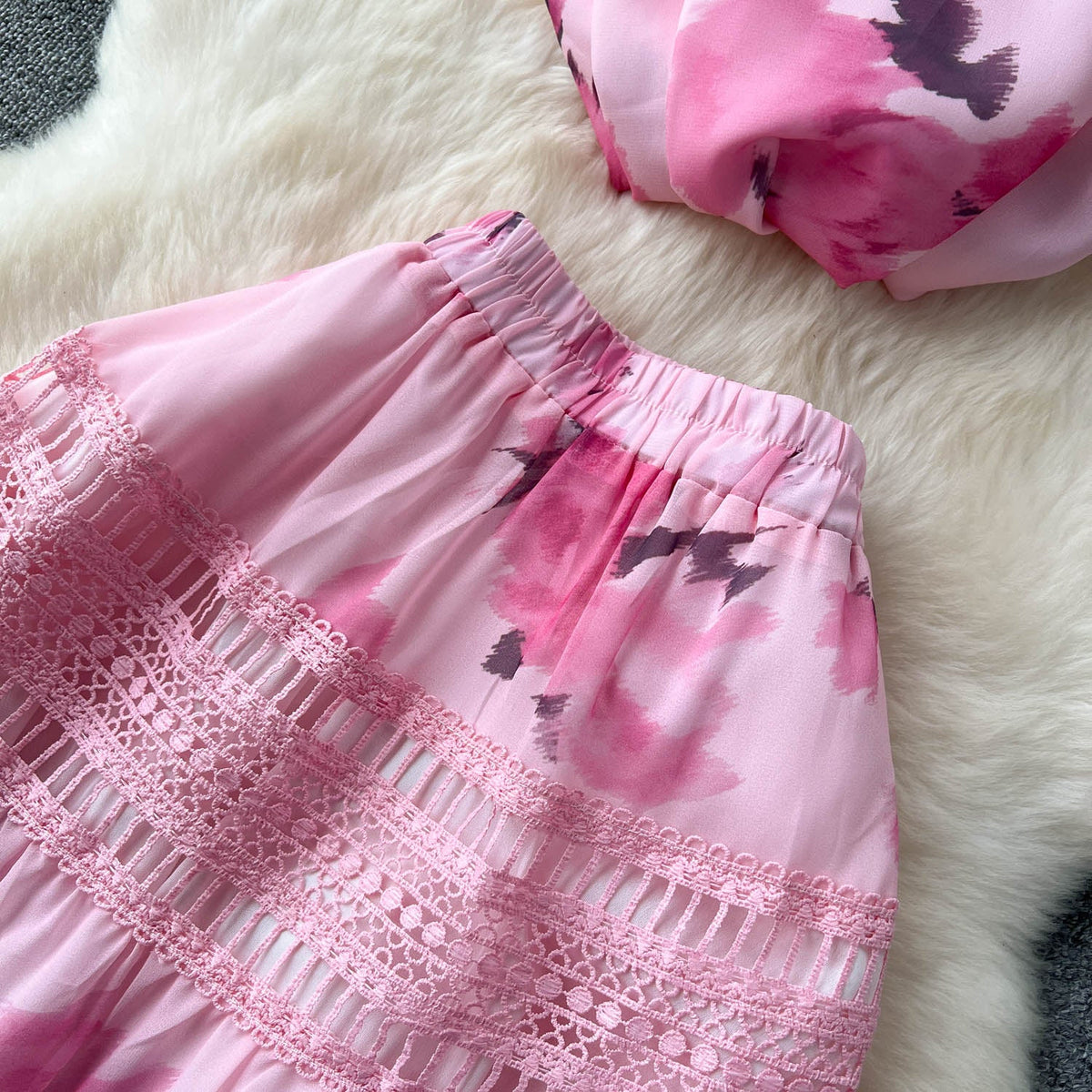 Top&Half-body Skirt Floral 2Pcs