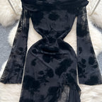 Asymmetric Embroidered Floral Black Dress