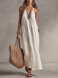 Beaded Halter V Neck Loose Maxi Kaftan Dress
