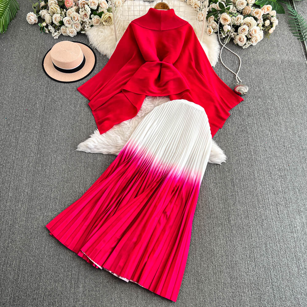 Thickened Cardigan&Gradient Skirt 2Pcs