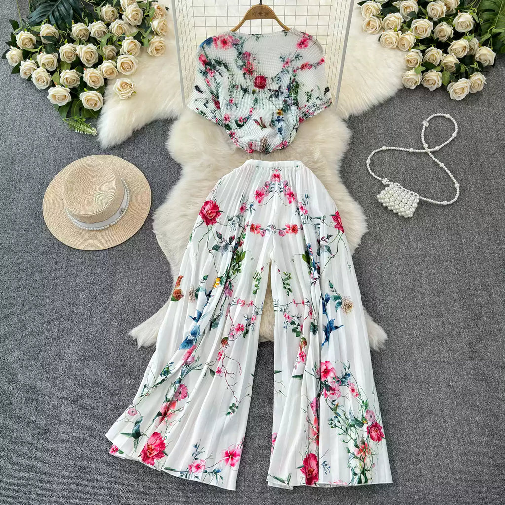 Chiffon T-shirt & Wide-leg Trousers 2Pcs