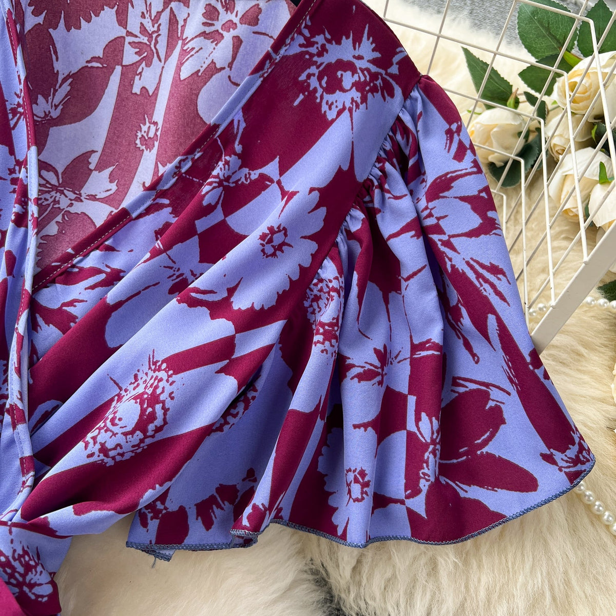 Vintage Ruffled Floral Chiffon Dress