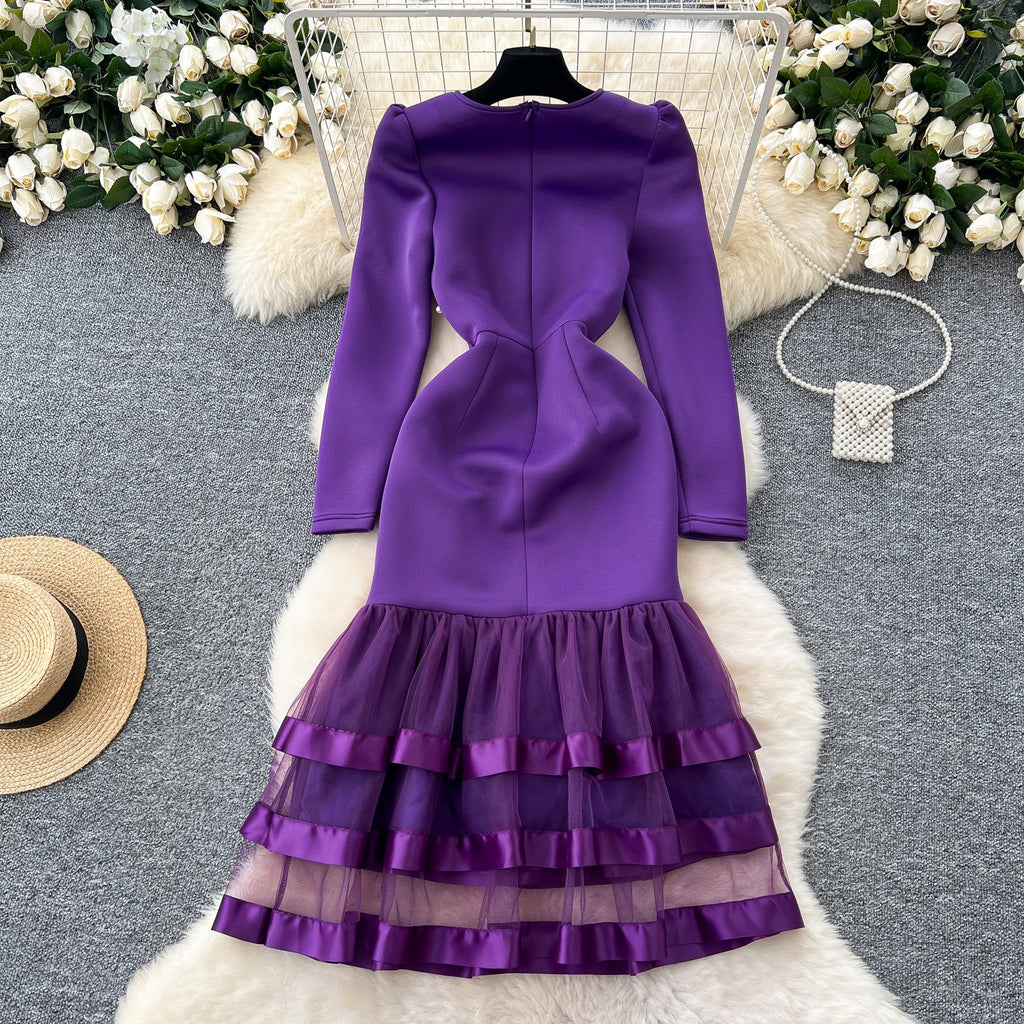 Beaded Mesh Pendulum Purple Dress