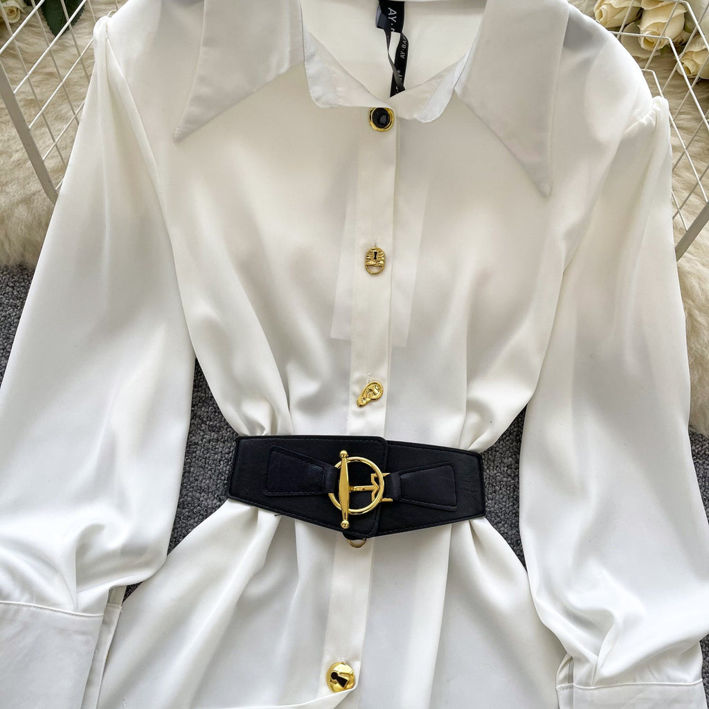 Casual Single-breasted Shirt with Belt