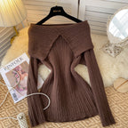 Folded Neckline Stripe-knit Sweater