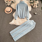 Turtleneck Sweater&Split Skirt 2Pcs