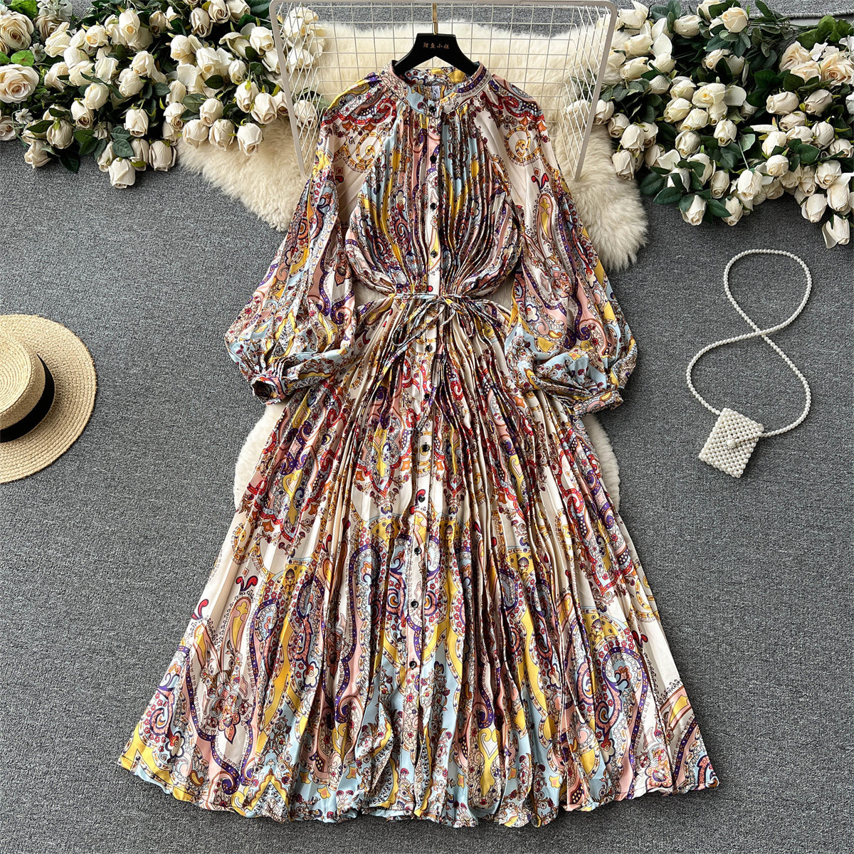 Crew Neck Floral Printed Shirt Dress