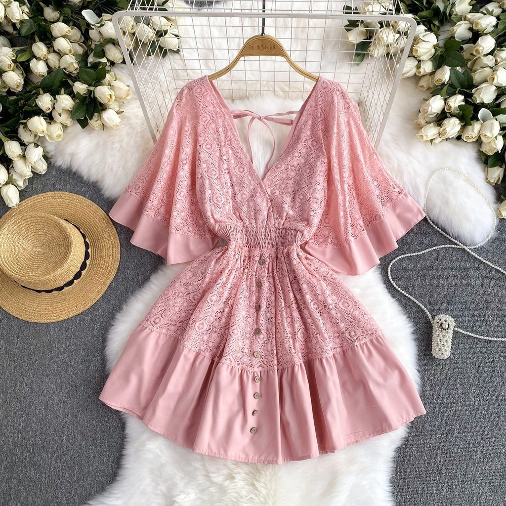 Sweetie V-neck Lace Patchwork Dress