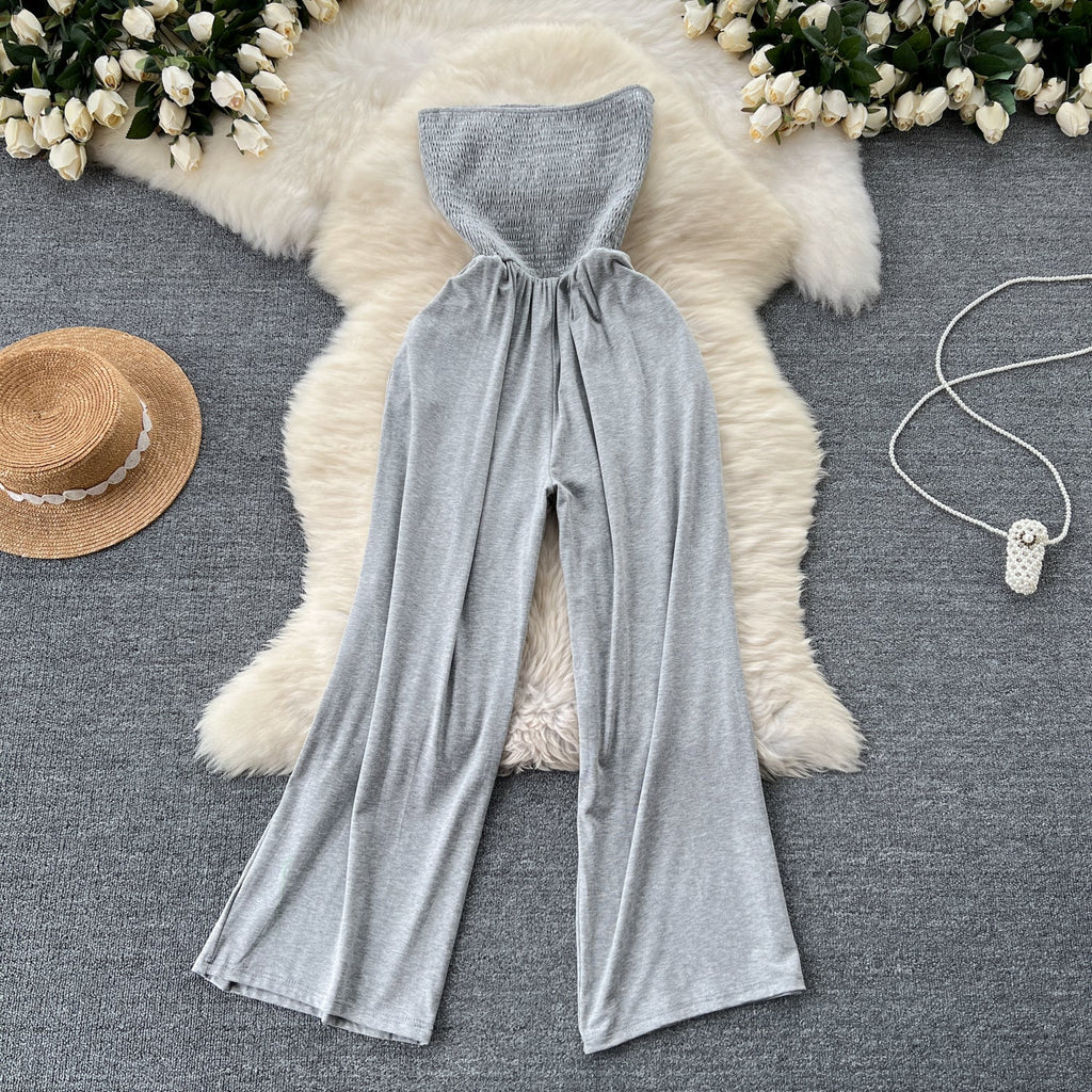 Chic Strapless Solid Color Jumpsuit