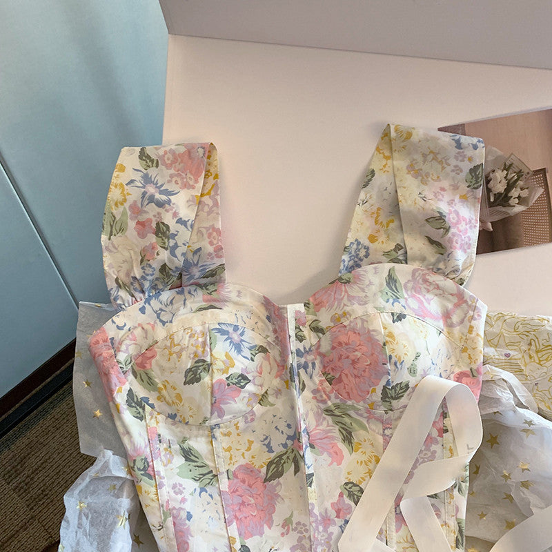 Chic Floral Printed Pleated Top
