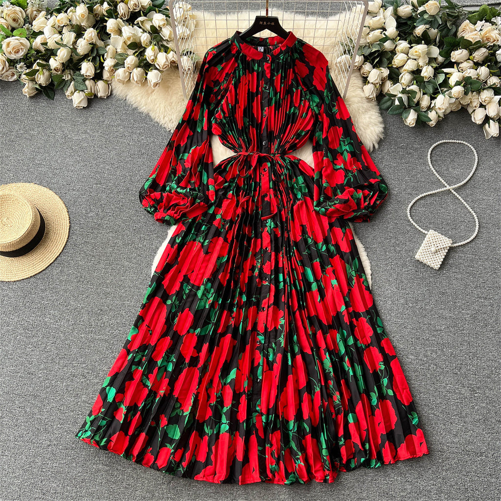 Crew Neck Floral Printed Shirt Dress