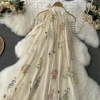 Fairy Floral Embroidered Halter Dress