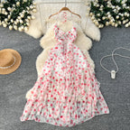 Irregular Design Fairy Floral Halter Dress