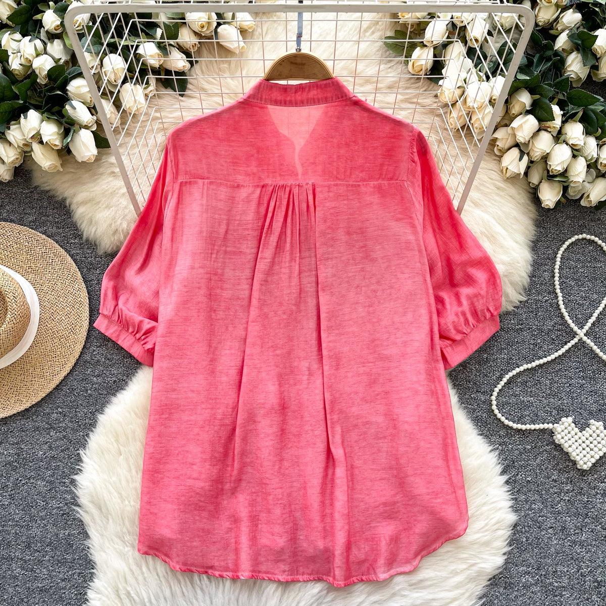 Premium Hollowed Embroidery Lace Shirt