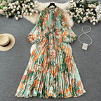 Crew Neck Floral Printed Shirt Dress
