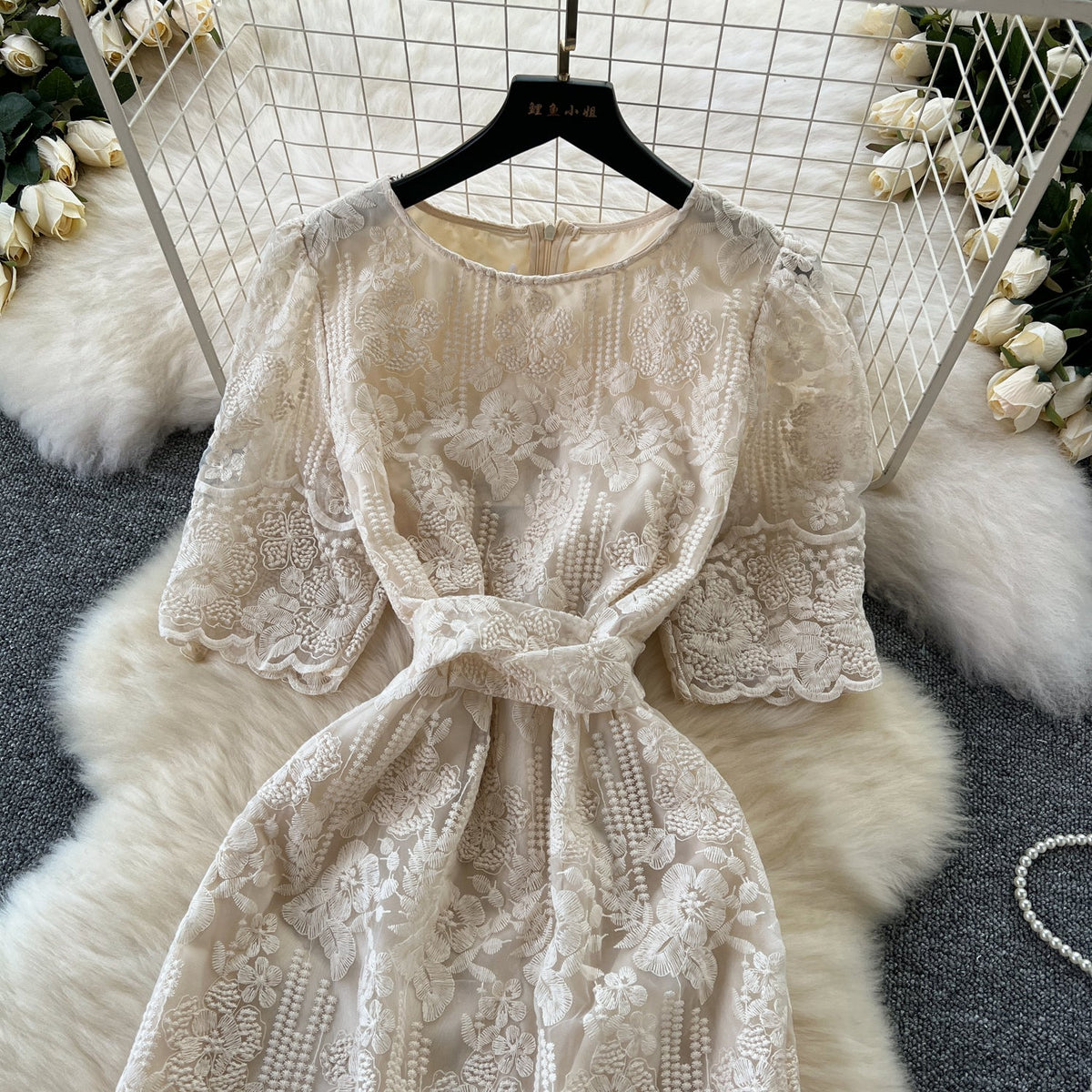 Vintage Lace Crochet Apricot Dress