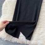 Color Blocking Black Knitted Dress