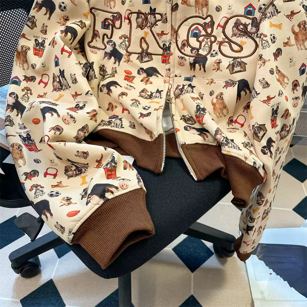 Cartoon Printed Hooded Zip Sweatshirt