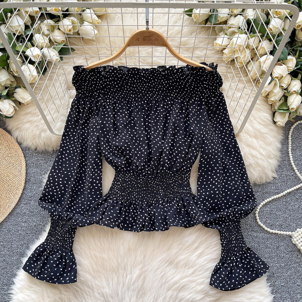 Off-shoulder Polka Dot Elactic Top