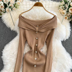 Elegant Off-shoulder Knot Knitted Dress