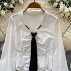 High-end Lace Patchwork Lapeled Blouse
