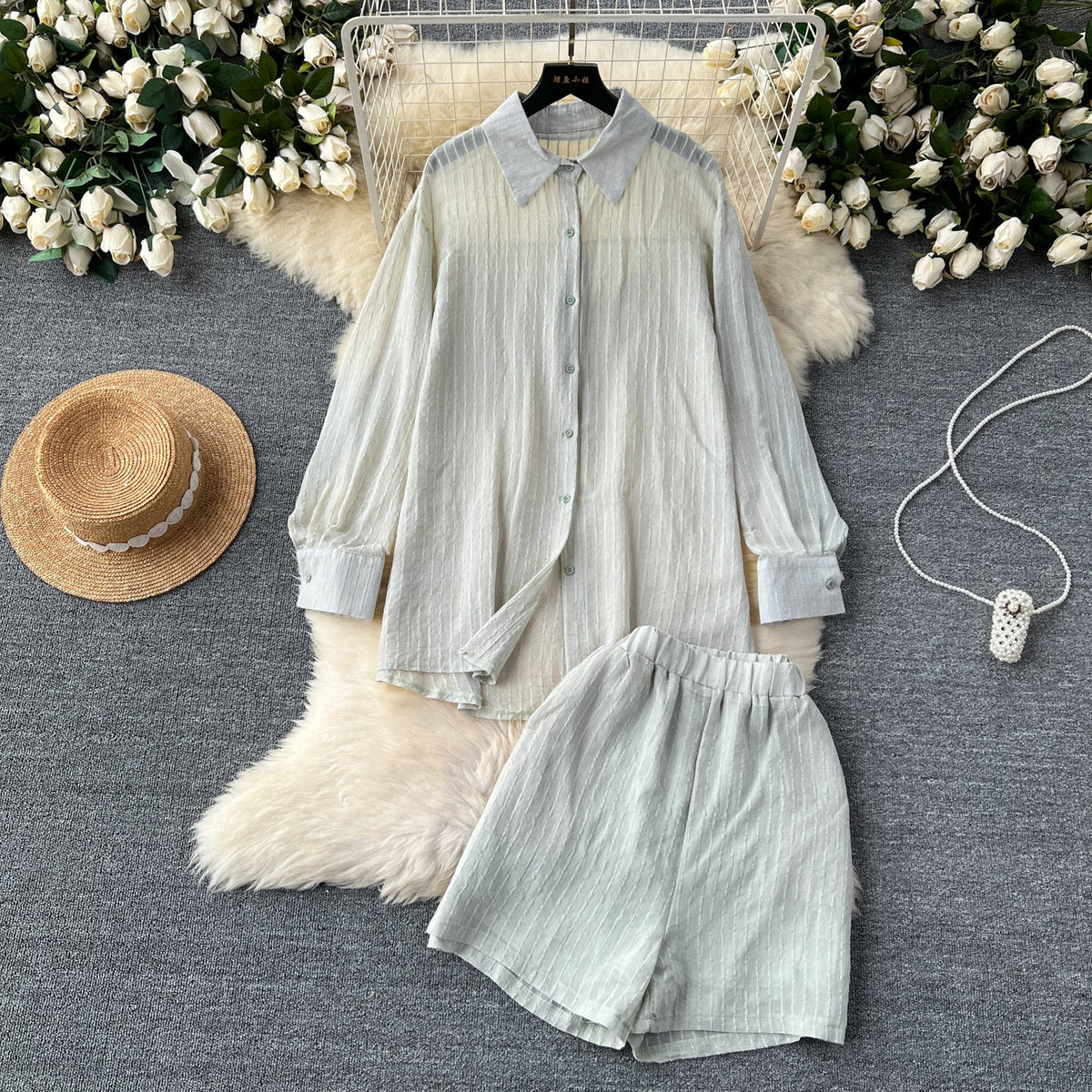 Loose Shirt&Wide-leg Shorts 2Pcs