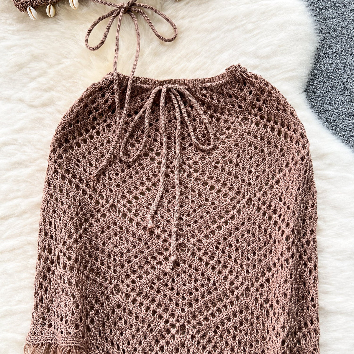 Halter Bikini&Fringed Skirt Knitted 2Pcs