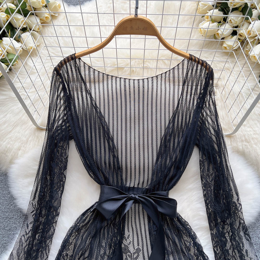 Crochet Black Lace Nightgown Dress